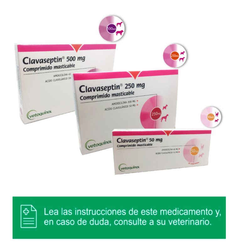 Clavaseptin®

Amoxicilina + Ácido clavulánico Comprimidos masticables